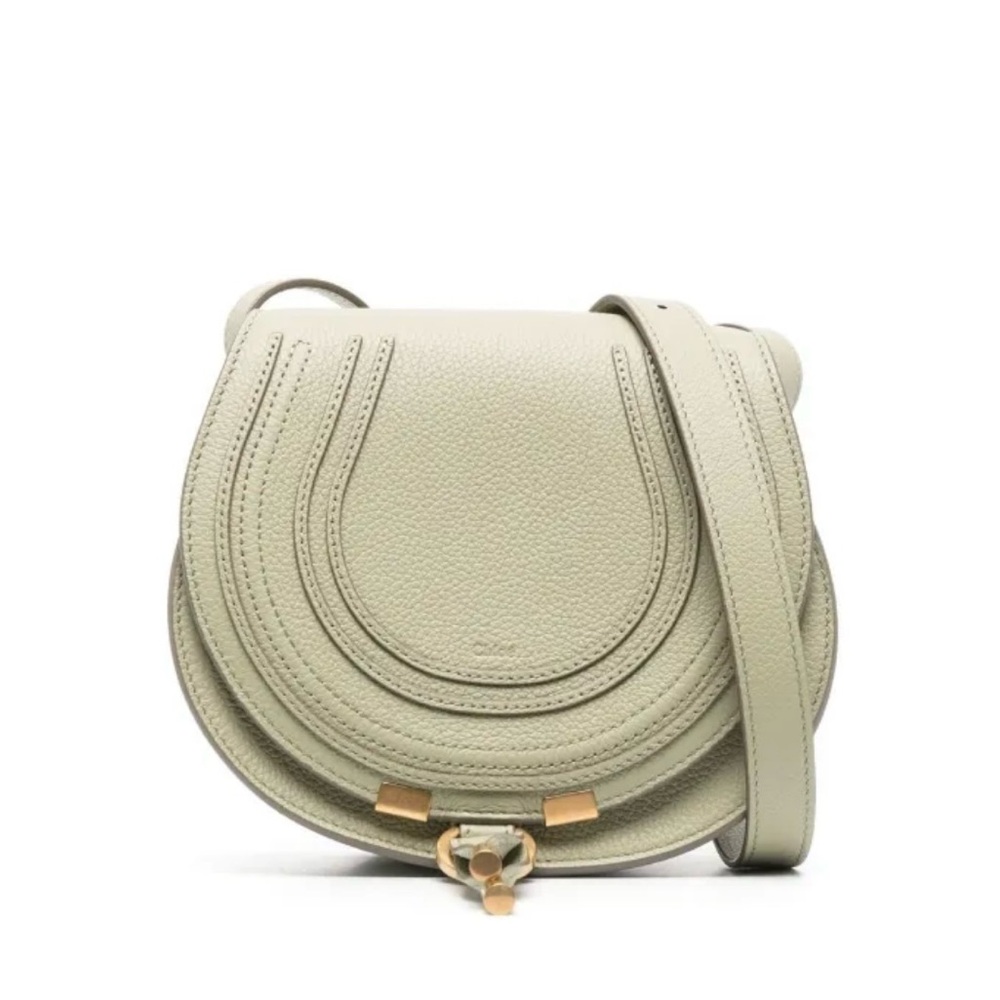 Chic Olive Green Leather Saddle Bag